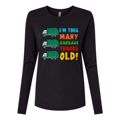 Im This Many Garbage Trucks Old 3 Year Old Womens Cotton Relaxed Long Sleeve T-Shirt