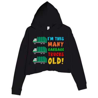 Im This Many Garbage Trucks Old 3 Year Old Crop Fleece Hoodie