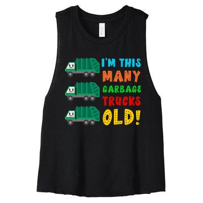 Im This Many Garbage Trucks Old 3 Year Old Women's Racerback Cropped Tank