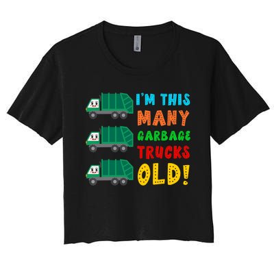 Im This Many Garbage Trucks Old 3 Year Old Women's Crop Top Tee