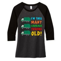 Im This Many Garbage Trucks Old 3 Year Old Women's Tri-Blend 3/4-Sleeve Raglan Shirt