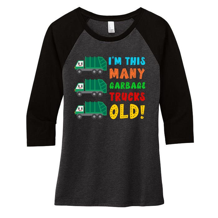 Im This Many Garbage Trucks Old 3 Year Old Women's Tri-Blend 3/4-Sleeve Raglan Shirt