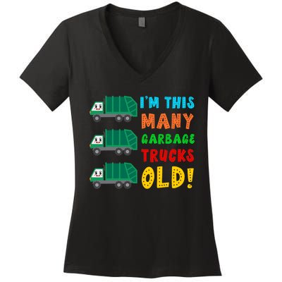 Im This Many Garbage Trucks Old 3 Year Old Women's V-Neck T-Shirt