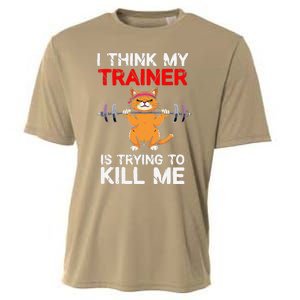 I Think My Trainer Is Trying To Kill Me Gym Tired Cat Gym Cooling Performance Crew T-Shirt