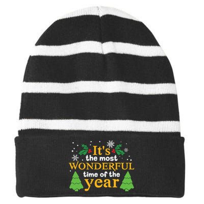 Its The Most Wonderful Time Of The Year Striped Beanie with Solid Band