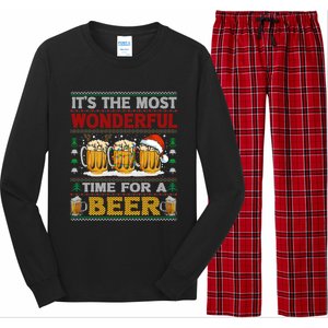 ItS The Most Wonderful Time For A Beer Funny Ugly Christmas Gift Long Sleeve Pajama Set