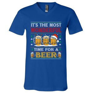 ItS The Most Wonderful Time For A Beer Funny Ugly Christmas Gift V-Neck T-Shirt