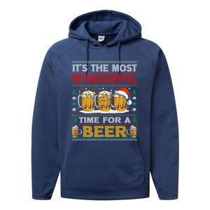 ItS The Most Wonderful Time For A Beer Funny Ugly Christmas Gift Performance Fleece Hoodie