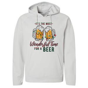 Its The Most Wonderful Time For A Beer Santa Hat Christmas Performance Fleece Hoodie