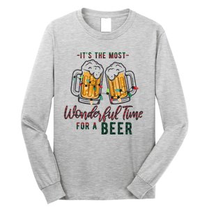 Its The Most Wonderful Time For A Beer Santa Hat Christmas Long Sleeve Shirt