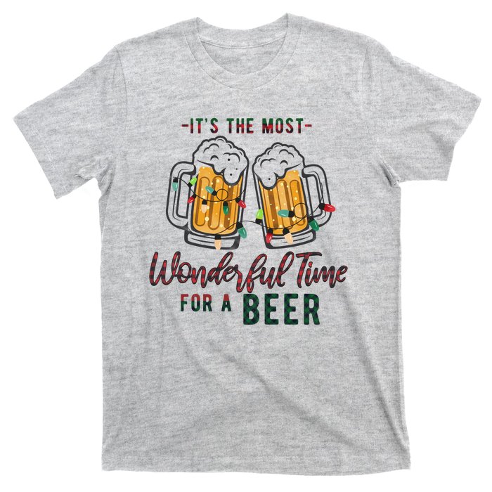 Its The Most Wonderful Time For A Beer Santa Hat Christmas T-Shirt