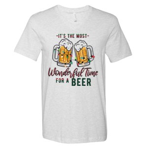 Its The Most Wonderful Time For A Beer Santa Hat Christmas V-Neck T-Shirt