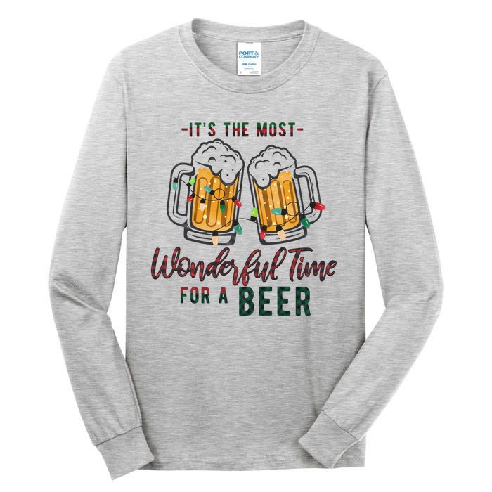 Its The Most Wonderful Time For A Beer Santa Hat Christmas Tall Long Sleeve T-Shirt