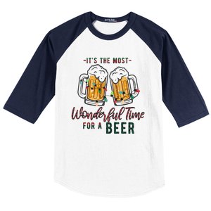 Its The Most Wonderful Time For A Beer Santa Hat Christmas Baseball Sleeve Shirt