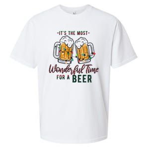 Its The Most Wonderful Time For A Beer Santa Hat Christmas Sueded Cloud Jersey T-Shirt