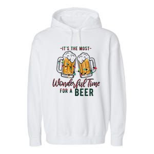 Its The Most Wonderful Time For A Beer Santa Hat Christmas Garment-Dyed Fleece Hoodie