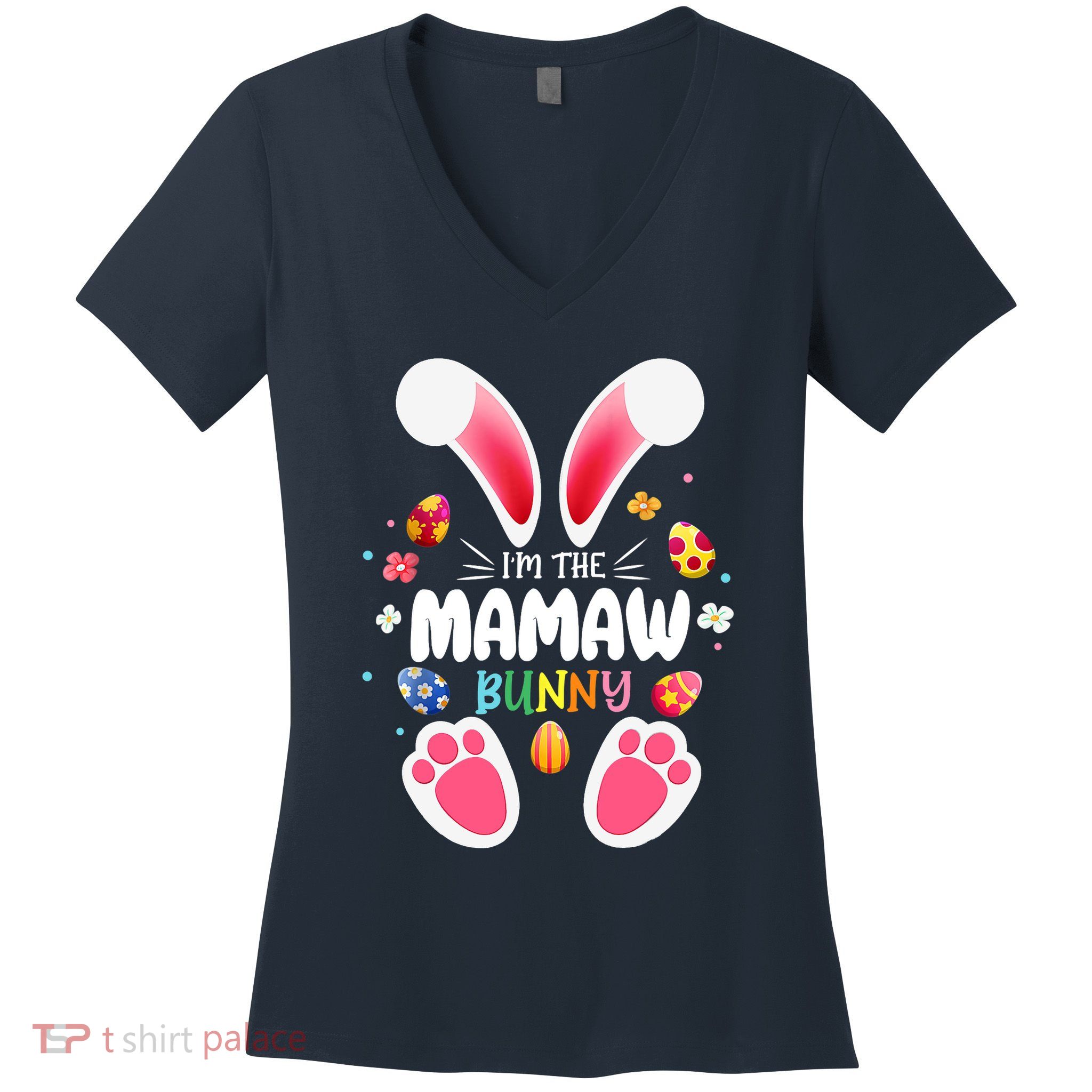 I'm The Mamaw Bunny Matching Family Happy Easter Day Women's V-Neck T-Shirt