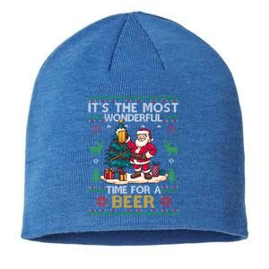 ItS The Most Wonderful Time For A Beer Santa Ugly Christmas Gift Sustainable Beanie