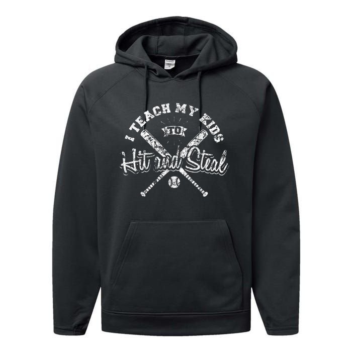 I Teach My To Hit And Steal Funny Baseball Vintage Performance Fleece Hoodie