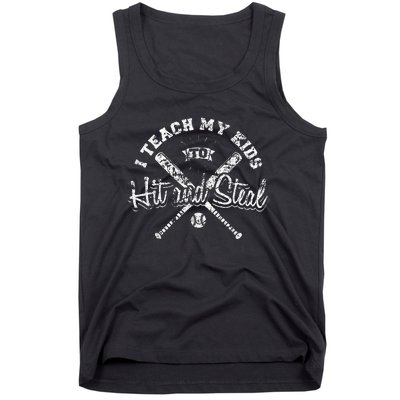 I Teach My To Hit And Steal Funny Baseball Vintage Tank Top