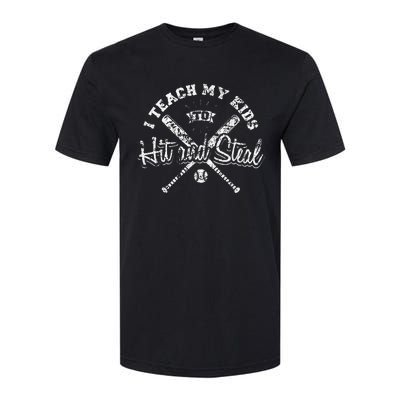 I Teach My To Hit And Steal Funny Baseball Vintage Softstyle CVC T-Shirt