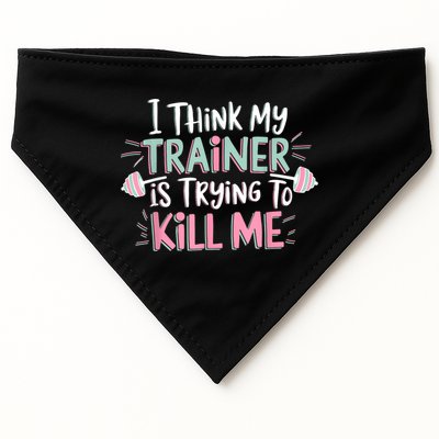 I Think My Trainer Is Trying To Kill Me Funny Gymer USA-Made Doggie Bandana