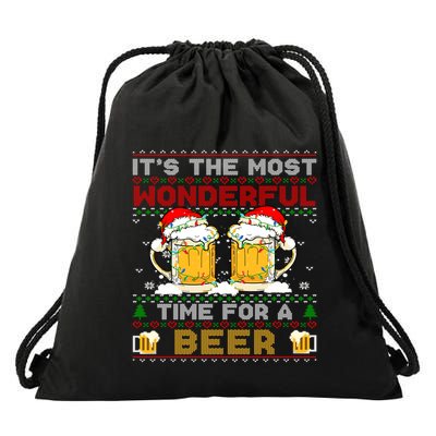 It’S The Most Wonderful Time For A Beer Christmas Sweater Gift Drawstring Bag