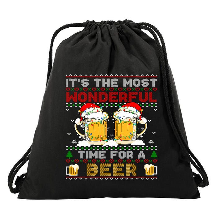 It’S The Most Wonderful Time For A Beer Christmas Sweater Gift Drawstring Bag
