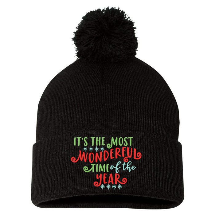 It's The Most Wonderful Time Of The Year Cute Christmas Pom Pom 12in Knit Beanie