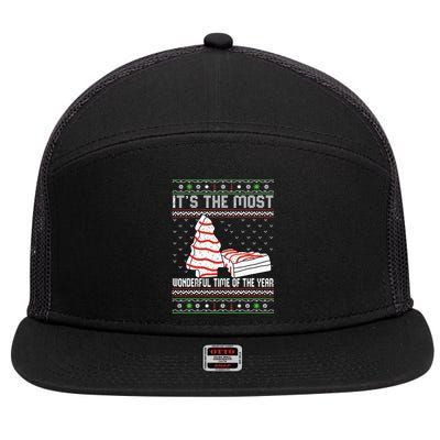 Its The Most Wonderful Time Of The Year Christmas Tree Cake 7 Panel Mesh Trucker Snapback Hat