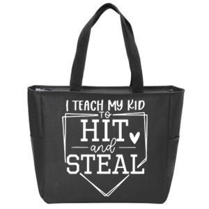 I Teach My Ki_d To Hit And Steal Baseball Softball Mom Women Zip Tote Bag