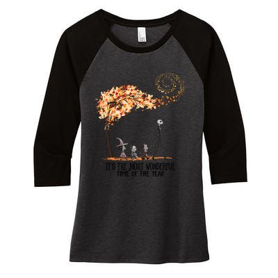 Its The Most Wonderful Time Of The Year Spooky Halloween Witch Women's Tri-Blend 3/4-Sleeve Raglan Shirt