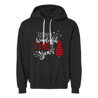 Its The Most Wonderful Time Of The Year Christmas Tree Plaid Garment-Dyed Fleece Hoodie