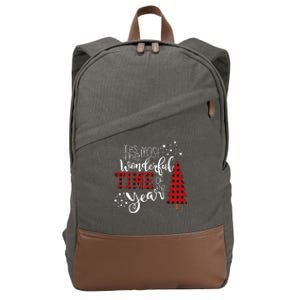 Its The Most Wonderful Time Of The Year Christmas Tree Plaid Cotton Canvas Backpack