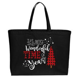 Its The Most Wonderful Time Of The Year Christmas Tree Plaid Cotton Canvas Jumbo Tote