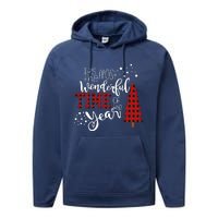 Its The Most Wonderful Time Of The Year Christmas Tree Plaid Performance Fleece Hoodie