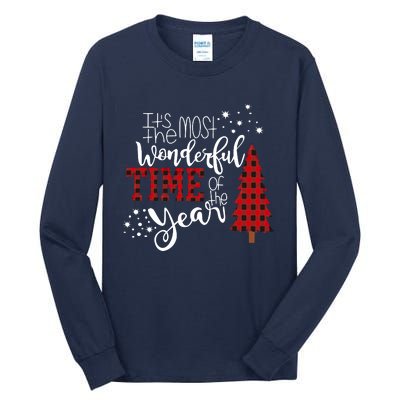 Its The Most Wonderful Time Of The Year Christmas Tree Plaid Tall Long Sleeve T-Shirt