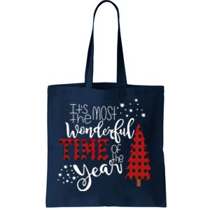 Its The Most Wonderful Time Of The Year Christmas Tree Plaid Tote Bag