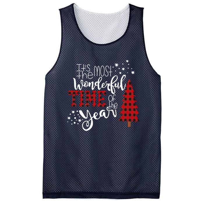 Its The Most Wonderful Time Of The Year Christmas Tree Plaid Mesh Reversible Basketball Jersey Tank