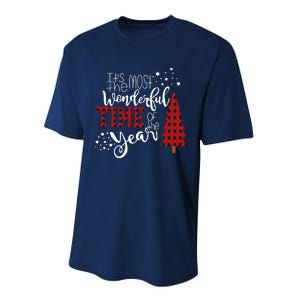 Its The Most Wonderful Time Of The Year Christmas Tree Plaid Performance Sprint T-Shirt