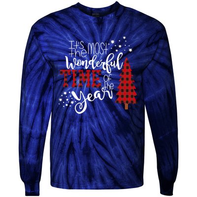 Its The Most Wonderful Time Of The Year Christmas Tree Plaid Tie-Dye Long Sleeve Shirt