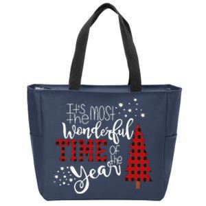 Its The Most Wonderful Time Of The Year Christmas Tree Plaid Zip Tote Bag