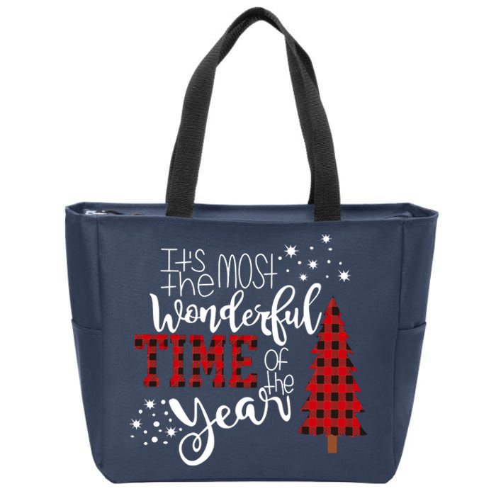 Its The Most Wonderful Time Of The Year Christmas Tree Plaid Zip Tote Bag