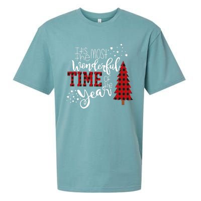 Its The Most Wonderful Time Of The Year Christmas Tree Plaid Sueded Cloud Jersey T-Shirt