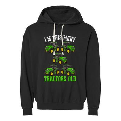 IM This Many Tractors Old 5th Birthday 5 Years Old Boy Garment-Dyed Fleece Hoodie