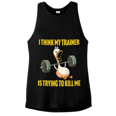 I Think My Trainer Is Trying To Kill Me Funny Workout Gym Ladies PosiCharge Tri-Blend Wicking Tank