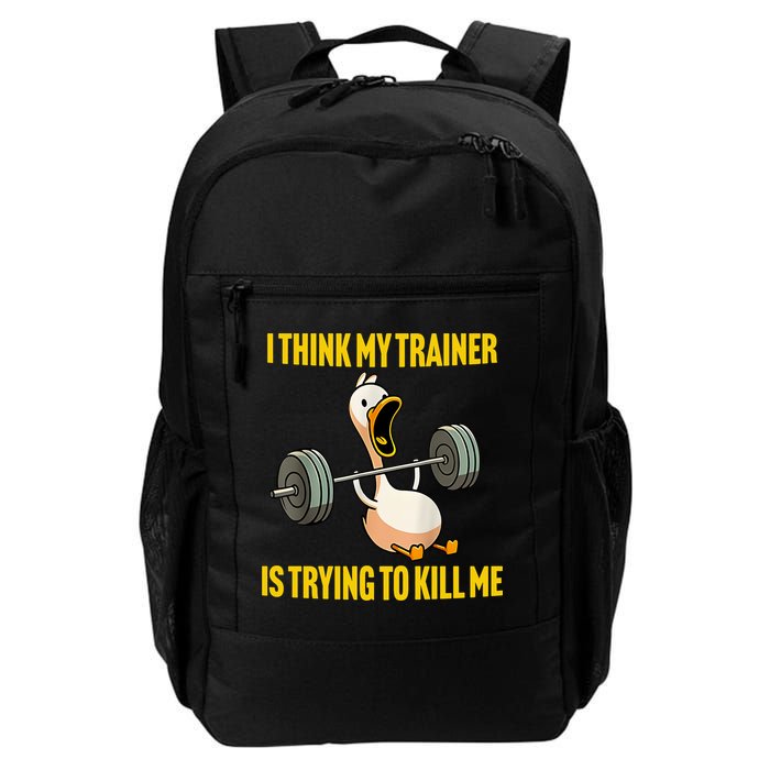 I Think My Trainer Is Trying To Kill Me Funny Workout Gym Backpack