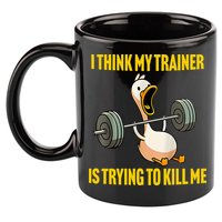 I Think My Trainer Is Trying To Kill Me Funny Workout Gym 11oz C Handle Ceramic Mug