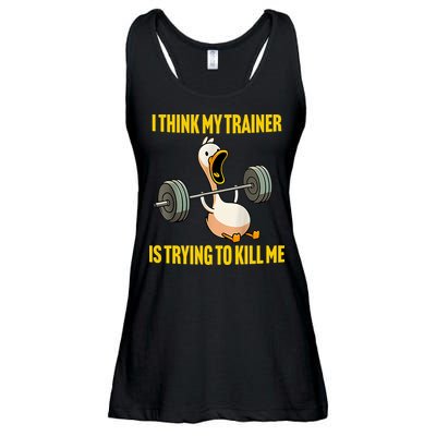 I Think My Trainer Is Trying To Kill Me Funny Workout Gym Ladies Essential Flowy Tank