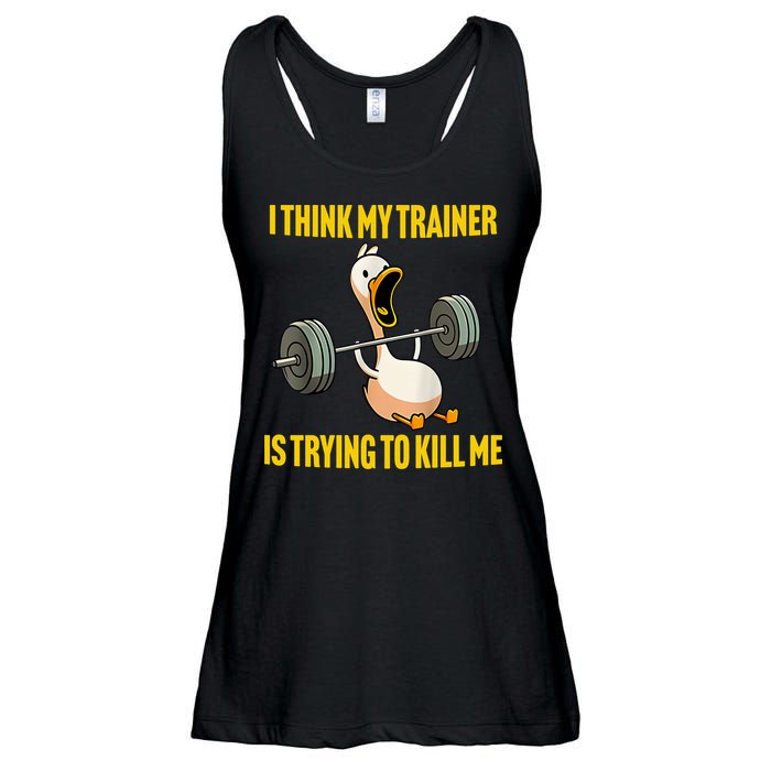 I Think My Trainer Is Trying To Kill Me Funny Workout Gym Ladies Essential Flowy Tank